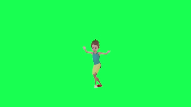 Dospívající Chlapec Tanec Šťastný Přední Úhel Izolované Chroma Klíč Zelené — Stock video