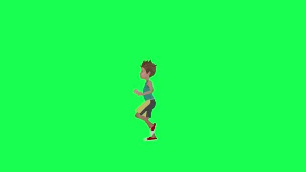 Boy Sports Clothes Treadmill Running Right Angle Isolated Chroma Key Stock Video