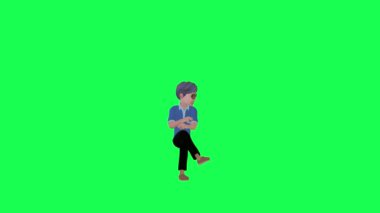 Krom yeşil ekranda oturan 3D çocuk 4K animasyon yapıyor