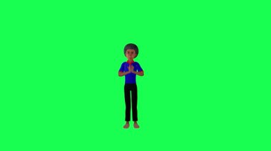 3D çocuk kroma yeşil ekran insanlarına şükranlarını sunuyor 4K animasyon yapıyor