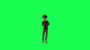 Krom yeşil ekranda duran 3D çocuk 4K animasyon yapıyor.