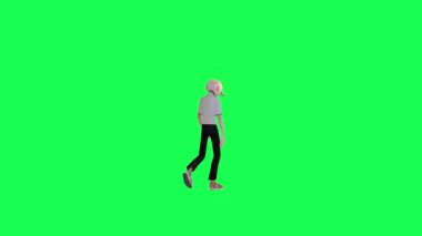 3D yaşlı adam yürüyor, krom yeşil ekran ve 4k insan animasyonu.