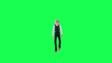 3D yaşlı adam yürüyor, krom yeşil ekran ve 4k insan animasyonu.