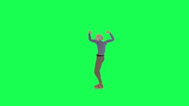 3D yaşlı adam tezahürat yapıyor, kromakey yeşil ekran ve 4k insan animasyonu.