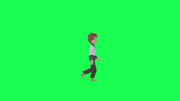 Boy Walking Chroma Green Screen People Render Animation — Stock video