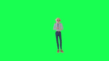 3D yaşlı adam telefonla oynuyor, 4k kişisiyle krom yeşil ekran canlandırma.