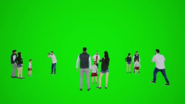 Üç boyutlu insanları yeşil ekran, kromakey arka plan, Arapça kıyafetli bir grup insan doğrudan kamera açısıyla konuşuyor..