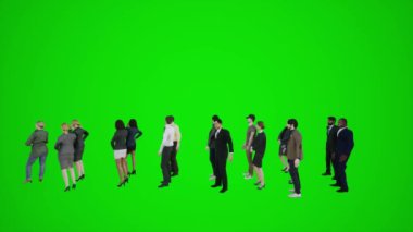 Yeşil ekran krom anahtar arka plandaki bir grup insan şimdi 3D satırında insanları yürütür ve şehirde iş yaptırır