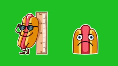 2.5 boyutlu sanal uzay karakteri ifadesi ve kızgın sosisli sandviç emojisinin tepkisi ve yeşil ekrandaki 20 santimlik sosisli sandviç emojisi.