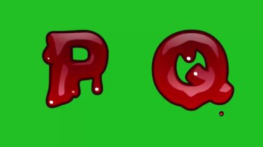 25D sanal uzay karakteri simgesi ve kırmızı İngilizce sözcükler P Q kroma yeşil ekran
