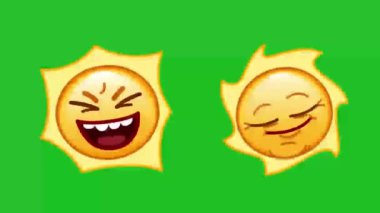 25D sanal uzay kişiliği ifadesi ve güzel sarı güneşin gülümsemesi ve güzel sarı güneşin yeşil ekran gülmesi.
