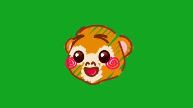25D uzay karakter simgesi ve gülümseyen maymun emoji tepkisini yeşil ekrana yansıt