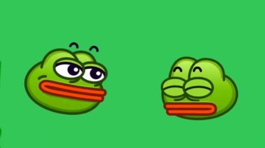 25D sanal uzay karakteri emojisi ve kafası patlayıp yeşil ekran kromatonuna şaşıran şirin yeşil bir kurbağanın tepkisi.