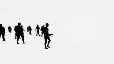 Beyaz arka planda yürüyen üç adam.