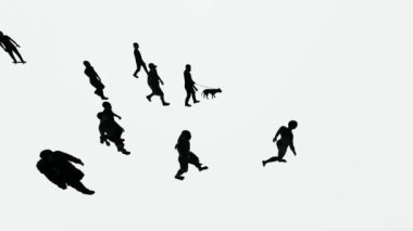 Beyaz bir arka planda koşan, koşan 3 boyutlu insanlar.