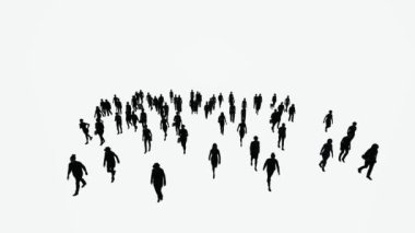 Sokakta yürüyen insanların siluetleri.