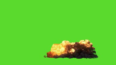 Patlamadan yükselen duman bulutu, aksiyon sahneleri için yeşil ekran arka planında güçlü bir sinematik etki yaratıyor..