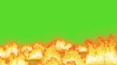 Yeşil ekranda yoğun bir şekilde yanan alevler duvarı, sinematik geçişler, aksiyon sahneleri veya video projelerindeki dramatik yangın efektleri için mükemmel..
