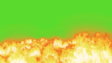 Yeşil ekran üzerinde yoğun bir duman patlaması etkisi, felaket, savaş veya yıkım temalı video projeleri için dramatik bir atmosfer yaratıyor.