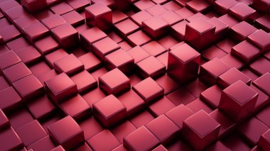 Red 3D abstract cubes shiny surface with shadows background Illustration