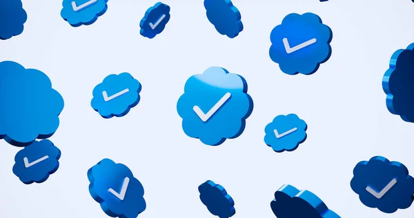 Verification check marks for social media. Blue check on white background. 3D Illustration
