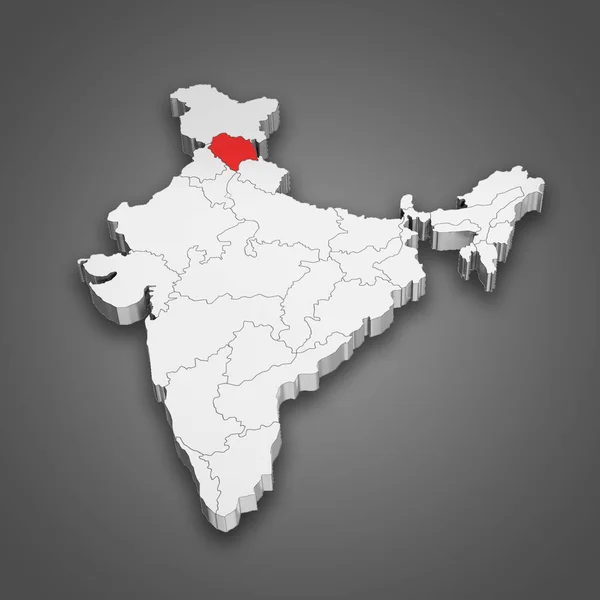 stock image Himachal Pradesh state location within India map. 3D Illustration