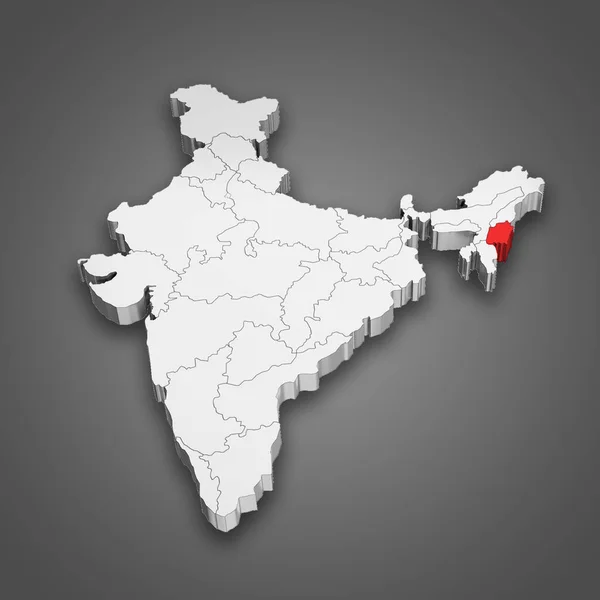 stock image Manipur state location within India map. 3D Illustration