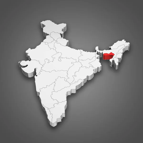 Stock image Meghalaya state location within India map. 3D Illustration