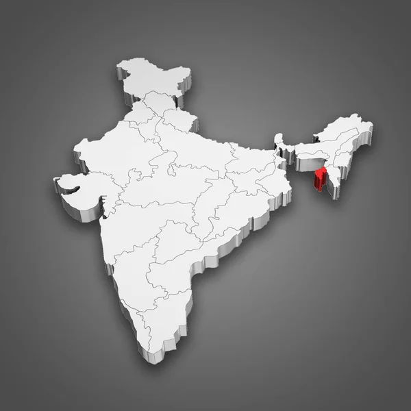 Tripura state location within India map. 3D Illustration
