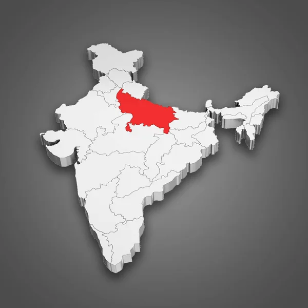 Uttar Pradesh State Location India Map Illustration — Stock Photo, Image