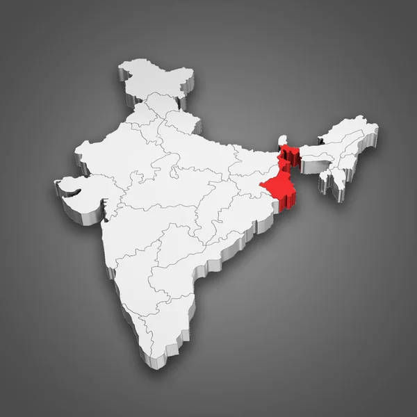 stock image West Bengal state location within India map. 3D Illustration