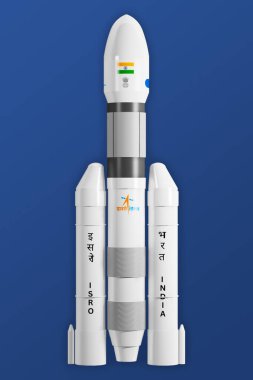 PUNE, Hindistan, 15 HAZİRAN 2023 Chandrayaan 3 Ay 'da mavi arka planda. NASA ve ISRO tarafından desteklenen bu görüntünün bazı unsurları. Resimli konsept görüntüsü. (8)