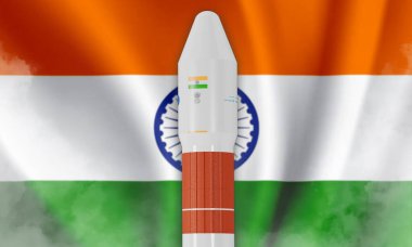 PUNE, İndia, 2 Eylül 2023. Aditya L1 Hindistan 'ın üç renkli arka planında izole edildi. Bu görüntünün unsurları NASA ve ISRO tarafından döşenmiştir. 3B illüstrasyon kavramı