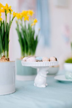 Easter eggs on a kitchen table