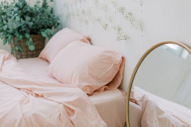 Pink romantic linen textile in loft interior