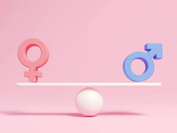 3D Gender Equality Seesaw Balance pink on isolated white background, Male And Female Balancing icon. Equal Rights Banner. Women's Equality Day.