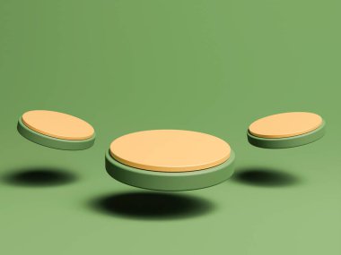 3d Podium green and gold color minimalistic scene, olive abstract background, Empty showcase for cosmetic product, Stage for the awards ceremony, mockup, Golden display case.