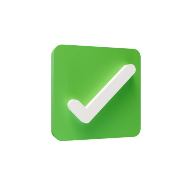 3d realistic check button illustration. Like or correct symbol. 3d render illustration.