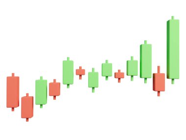 3D Bullish Candlestick graph chart of stock, Minimal concept trading cryptocurrency, Market investment trading, exchange, rendering, candle, stick, trade, simple, isometric, financial, index, forex.