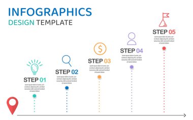 Zaman Çizelgesi Yaratıcısı bilgi şablonu. 5 adım zaman çizgisi yolculuğu, takvim düz bilgi grafikleri tasarım şablonu. Sunum grafiği 5 seçenekli iş konsepti, gantt vektör illüstrasyonu.