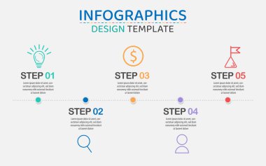 Zaman Çizelgesi Yaratıcısı bilgi şablonu. 5 adım zaman çizgisi yolculuğu, takvim düz bilgi grafikleri tasarım şablonu. Sunum grafiği 5 seçenekli iş konsepti, gantt vektör illüstrasyonu.