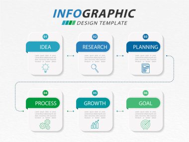 Infographic template. 6 Step timeline journey, Flat simple infographics design template. presentation graph. Business concept with numbers 6 options or steps vector illustration.
