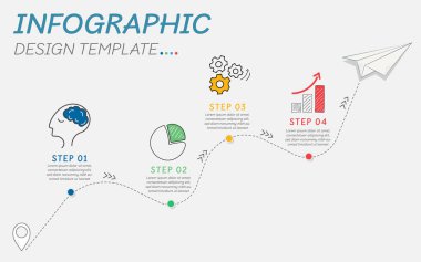 Zaman çizelgesi bilgi şablonu. 4 adım zaman çizgisi yolculuğu, takvim düz bilgi grafikleri tasarım şablonu. Sunum grafiği 4 seçenekli iş konsepti, vektör illüstrasyonu.