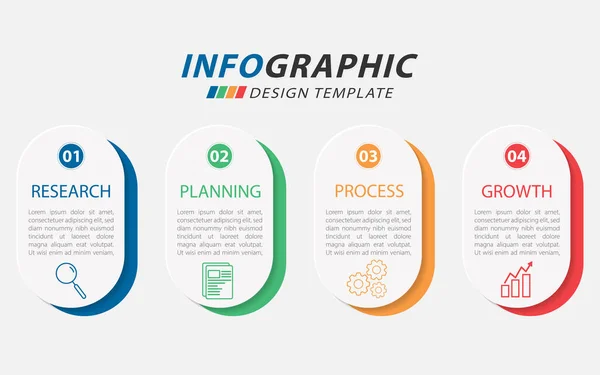 stock vector Infographic design template. Timeline concept with 4 options or steps template. Roadmap diagram with planning topics, annual, report, presentation. layout, Vector illustration.