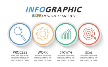 Zaman çizelgesi bilgi şablonu. 4 adım zaman çizgisi yolculuğu, takvim düz bilgi grafikleri tasarım şablonu. Sunum grafiği 4 seçenekli iş konsepti, vektör illüstrasyonu.