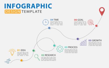 Infographic template. 6 Step timeline journey, Flat simple infographics design template. presentation graph. Business concept with numbers 6 options or steps vector illustration.