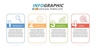 Zaman çizelgesi bilgi şablonu. 4 adım zaman çizgisi yolculuğu, takvim düz bilgi grafikleri tasarım şablonu. Sunum grafiği 4 seçenekli iş konsepti, vektör illüstrasyonu.