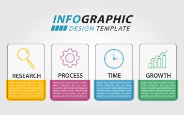 Zaman çizelgesi bilgi şablonu. 4 adım zaman çizgisi yolculuğu, takvim düz bilgi grafikleri tasarım şablonu. Sunum grafiği 4 seçenekli iş konsepti, vektör illüstrasyonu.