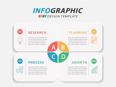 Zaman Çizelgesi Yaratıcısı bilgi şablonu. 4 adım zaman çizgisi yolculuğu, takvim düz bilgi grafikleri tasarım şablonu. Sunum grafiği 4 seçenekli iş konsepti, vektör illüstrasyonu.