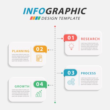 Zaman Çizelgesi Yaratıcısı bilgi şablonu. 4 adım zaman çizgisi yolculuğu, takvim düz bilgi grafikleri tasarım şablonu. Sunum grafiği 4 seçenekli iş konsepti, vektör illüstrasyonu.
